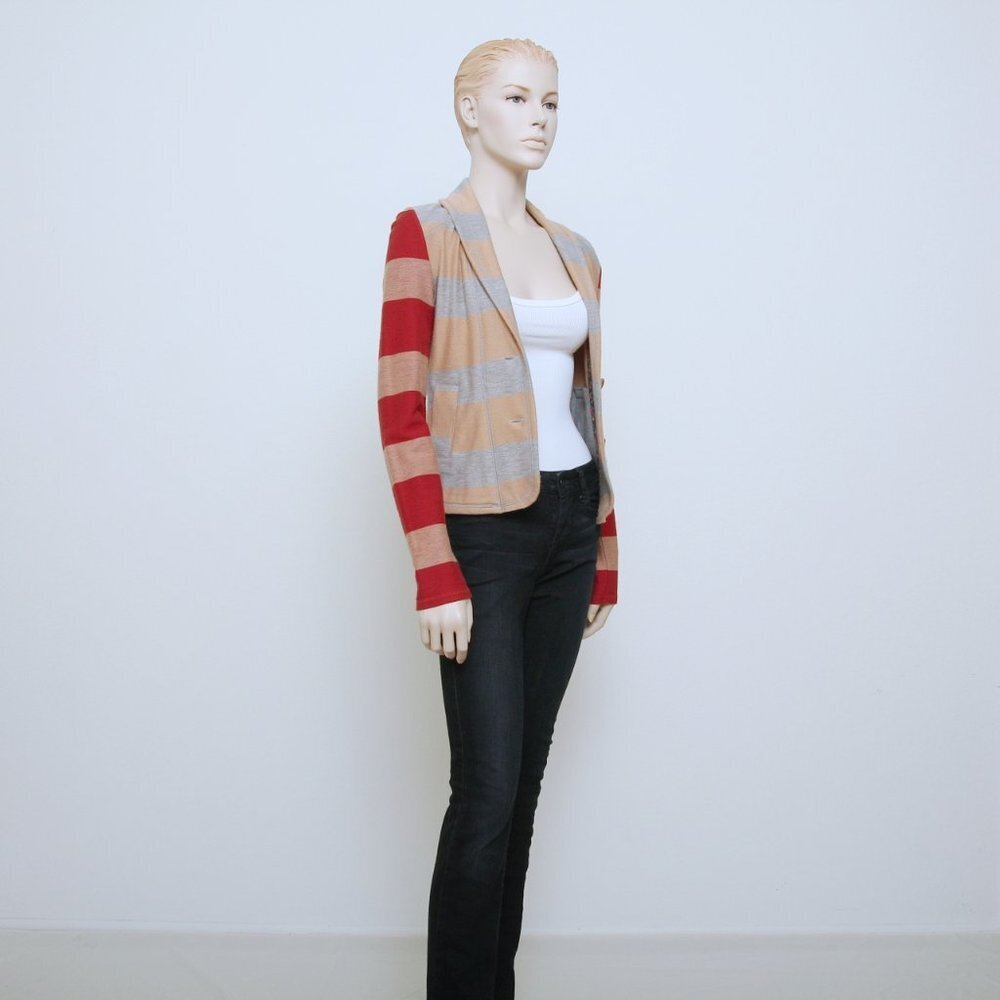 Anthropologie Saturday Sunday Rugby Stripe‎ Button Blazer Orange Red Women XS